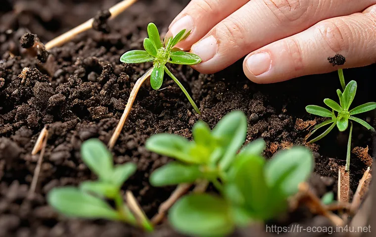 친환경농업 실무 교육 과정 - **A passionate gardener deeply observing a thriving organic garden under the warm, early morning sun...