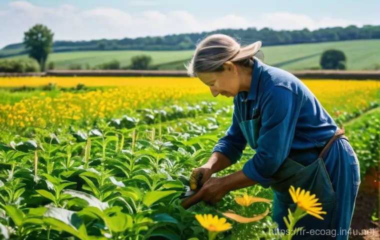 친환경농업 실무 교육 과정 - **A close-up, ground-level shot showcasing the incredible life and fertility of organic soil.** The ...