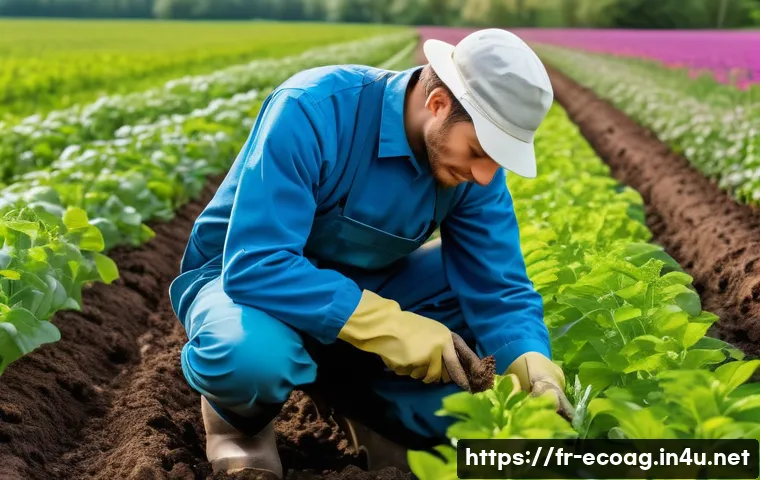 친환경농업기술자 자격증 취득 후 진로 변화 - A professional agricultural technician in a certified organic farm setting, wearing clean, practical...