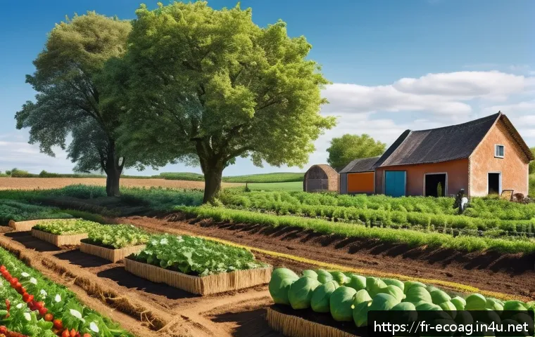 친환경농업기술자 자격증 준비를 위한 전략 - A detailed, vibrant illustration of a sustainable organic farm in the French countryside during spri...