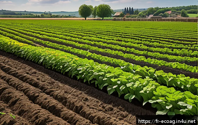 친환경농업 기술 실기 시험 대비 - A vibrant ecological farm scene in a French countryside setting during spring, showcasing a diverse ...