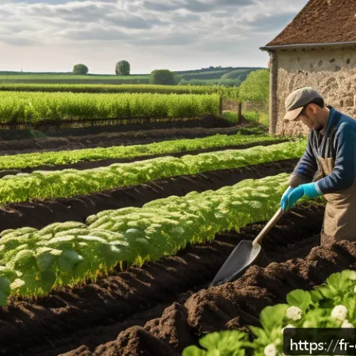 Home 31 친환경농업기술자 이론 학습을 위한 팁 - A vibrant regenerative farm scene in rural France during springtime, showcasing a lush vegetable gar...